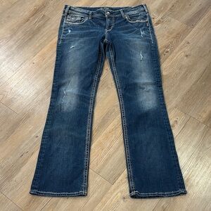 Women’s silver fluid denim jeans size 33 x 33 slim boot